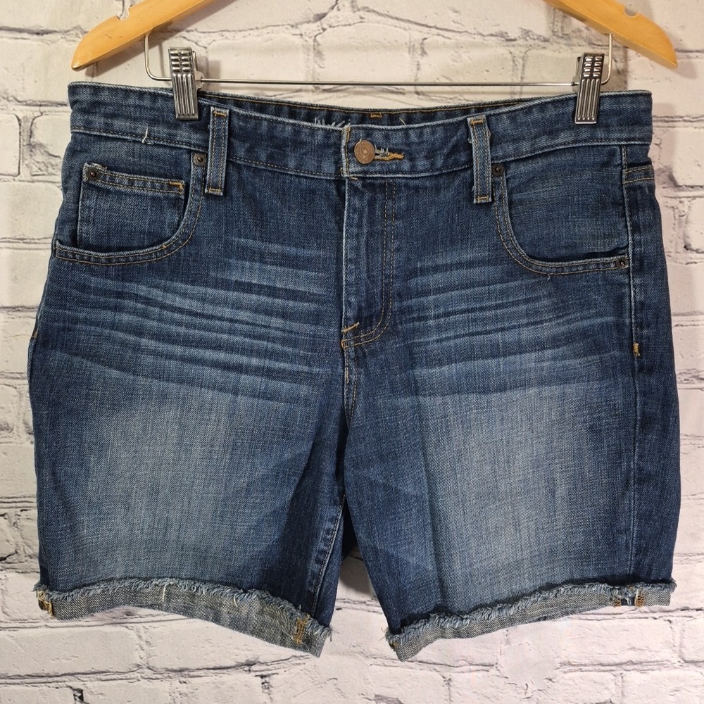 Mossimo Jean Shorts Womens Size 10/30 Whiskered Blue Denim Boyfriend 100% Cotton
